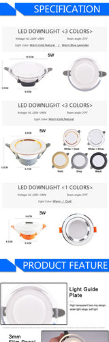 New Downlight 3W 5W ceiling led downlight AC220V six color recessed led downlight Kitchen living room Indoor recessed light spot