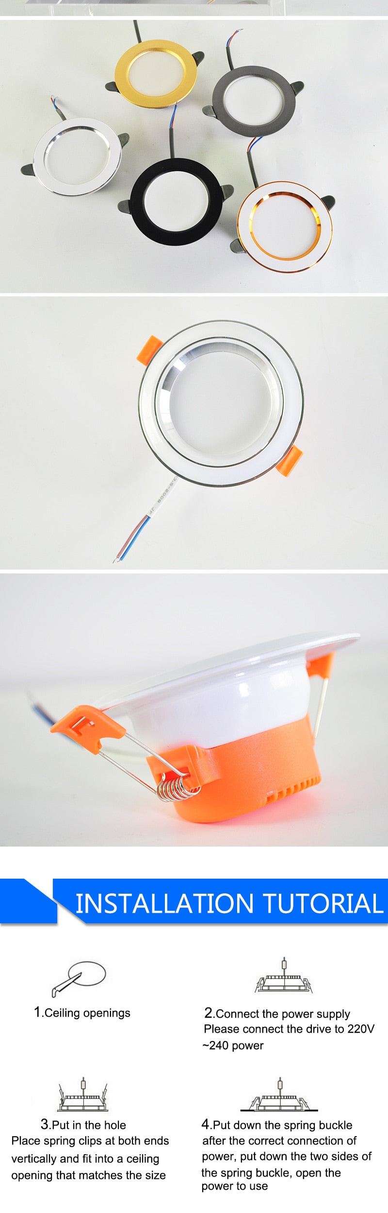 New Downlight 3W 5W ceiling led downlight AC220V six color recessed led downlight Kitchen living room Indoor recessed light spot