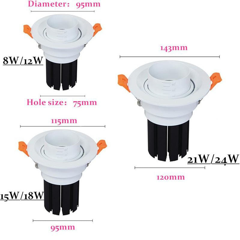 Dimbare Led Ingebed Zoom 15-60 Graden Cob Downlighters 8W 12W 15W 18W 21W 24W Plafondlamp Spot lichten AC110-220V Indoor Verlichti