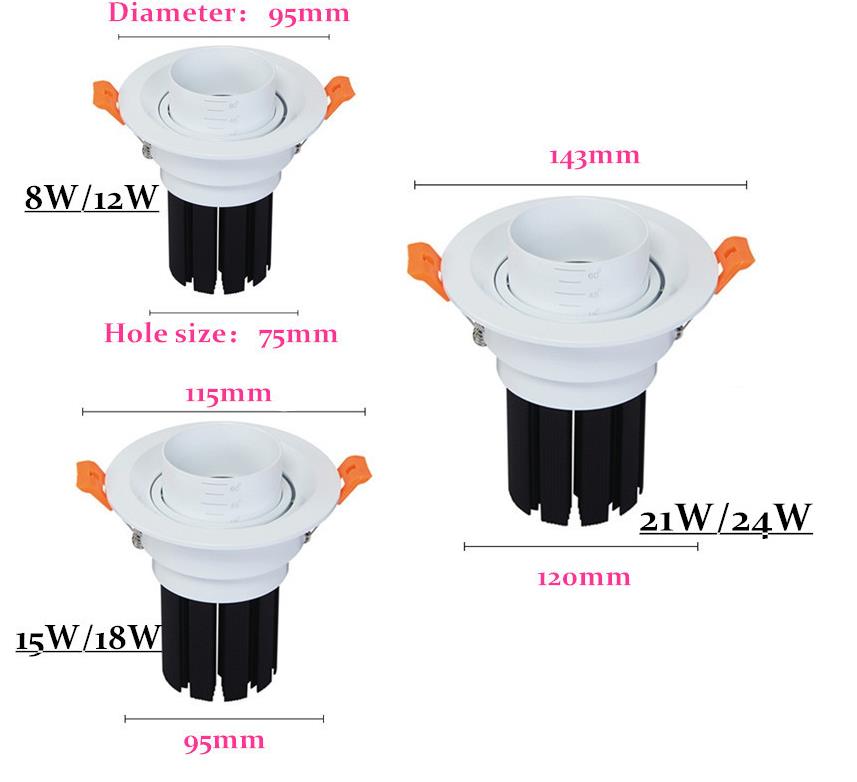 Dimbare Led Ingebed Zoom 15-60 Graden Cob Downlighters 8W 12W 15W 18W 21W 24W Plafondlamp Spot lichten AC110-220V Indoor Verlichti