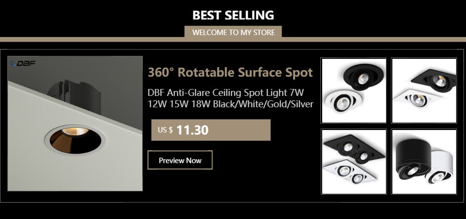 DBF Anti-Glare Ceiling Spot Light 7W 12W 15W 18W Black/White/Gold/Silver Reflector Hotel Wall Washer Dimmable Embedded Downlight