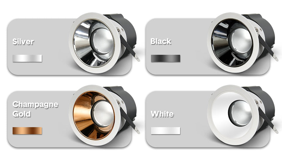 DBF Anti-Glare Ceiling Spot Light 7W 12W 15W 18W Black/White/Gold/Silver Reflector Hotel Wall Washer Dimmable Embedded Downlight
