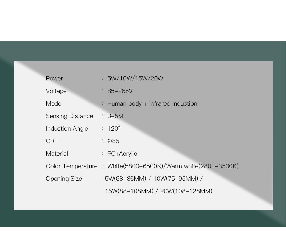 LED Downlight Night Light PIR Sensor Motion Recessed Ceiling Spotlight Lamp 20W 15W 10W 5W For Bathroom Kitchen Indoor Lights