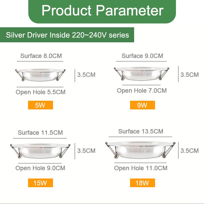 Kaguyahime 1pc/4pcs 3W-18W LED Downlight 220V Silver White Ultra Thin Recessed LED Spot Lighting For Kitchen Ceiling Indoor 15W