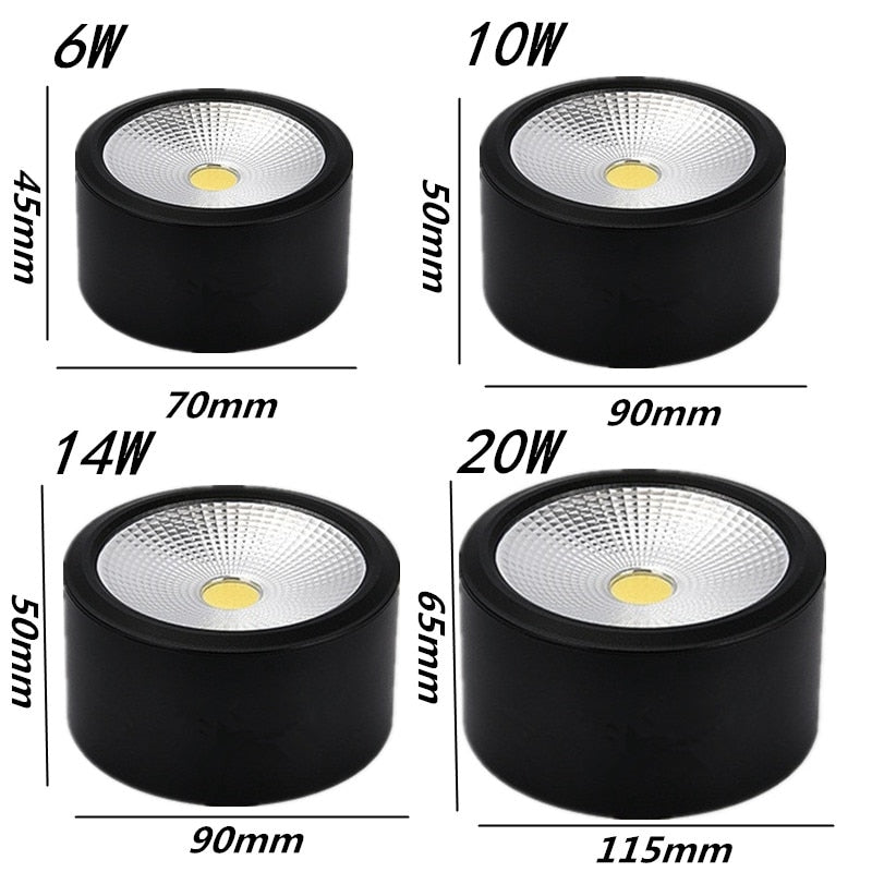 Dimmable LED Downlights 6W 10W 14W 20W COB LED Ceiling Lamp Spot Lights AC85-265V LED Wall Lamp Indoor Lighting White Black