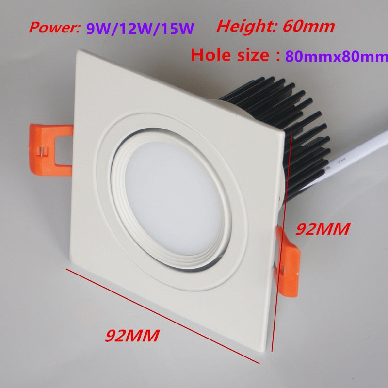 Square Dimmable Ceiling Recessed LED Downlight Ceiling Lamp 4 Types 9W 12W 15W AC85-230V LED COB Spot Light Indoor Lighting