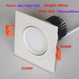 Square Dimmable Ceiling Recessed LED Downlight Ceiling Lamp 4 Types 9W 12W 15W AC85-230V LED COB Spot Light Indoor Lighting