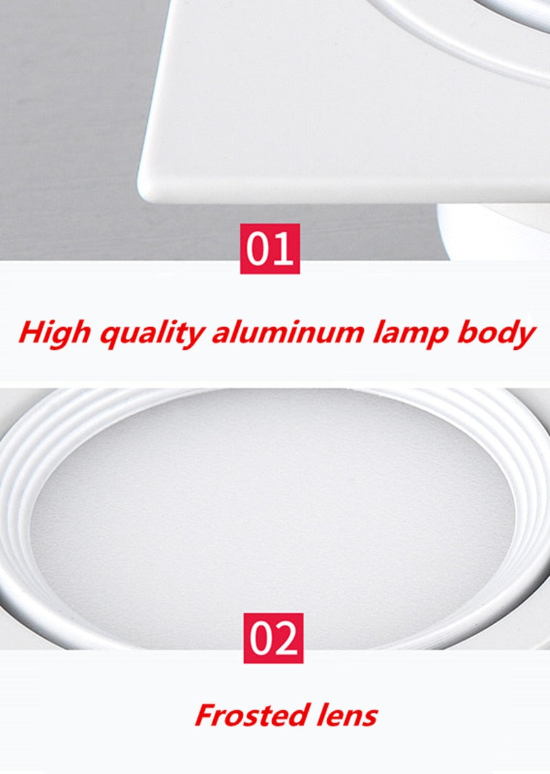 Square Dimmable Ceiling Recessed LED Downlight Ceiling Lamp 4 Types 9W 12W 15W AC85-230V LED COB Spot Light Indoor Lighting