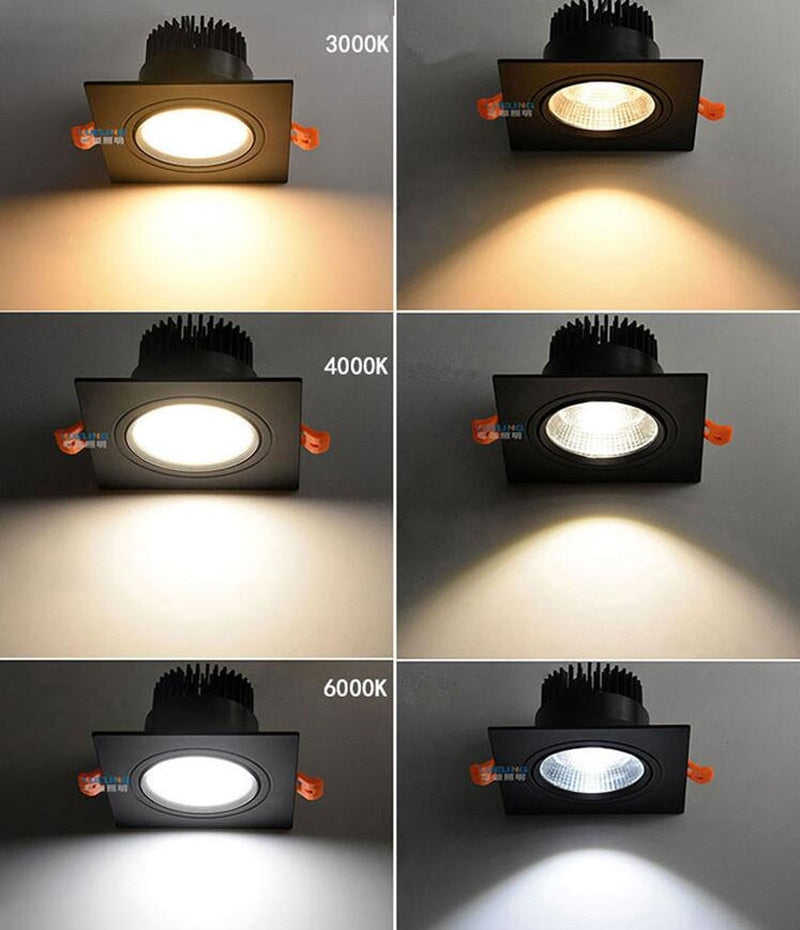 Square Dimmable Ceiling Recessed LED Downlight Ceiling Lamp 4 Types 9W 12W 15W AC85-230V LED COB Spot Light Indoor Lighting