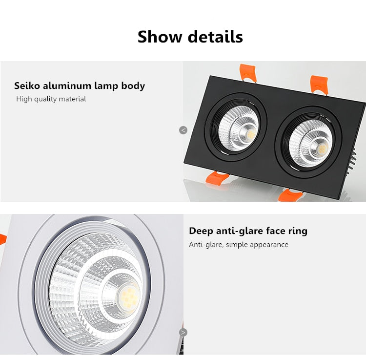 Double square Dimmable Led downlight light COB Ceiling SpotLight 14W 20W 24W 30 WLED ceiling recessed Lights Indoor Lighting