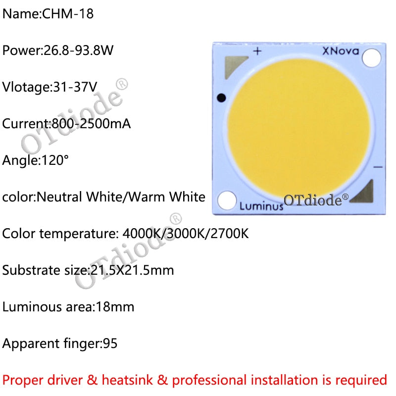 LED 2pcs Luminus CXM-18 ceramics COB 90W high power led lamp beads 3000K Warm white light Street lamp wick Downlight source