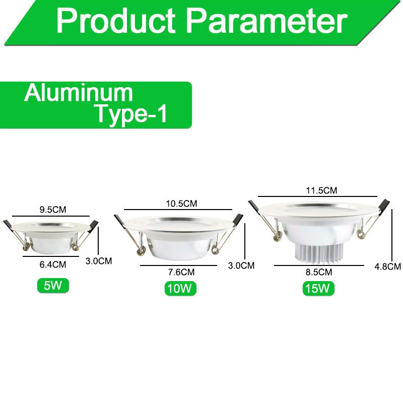Silver White Ultra Bright LED Downlight 3w 5w 10w 15w Thin Round LED Ceiling Recessed Spot Light AC85~240v Down Light Cold Warm
