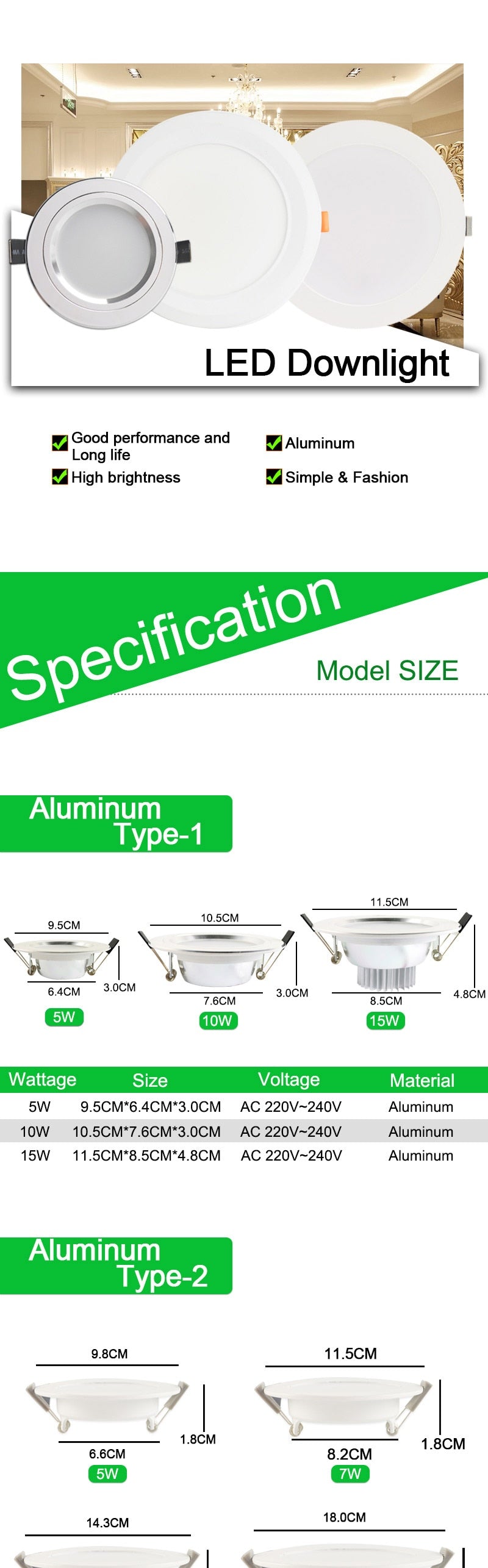 Silver White Ultra Bright LED Downlight 3w 5w 10w 15w Thin Round LED Ceiling Recessed Spot Light AC85~240v Down Light Cold Warm