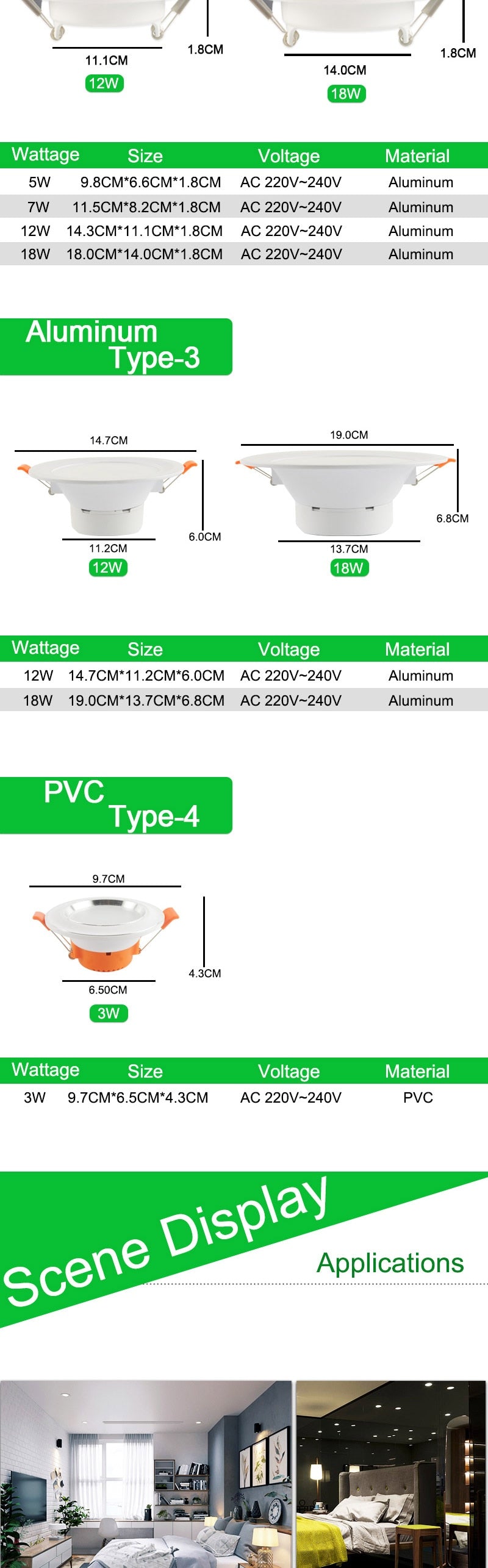 Silver White Ultra Bright LED Downlight 3w 5w 10w 15w Thin Round LED Ceiling Recessed Spot Light AC85~240v Down Light Cold Warm