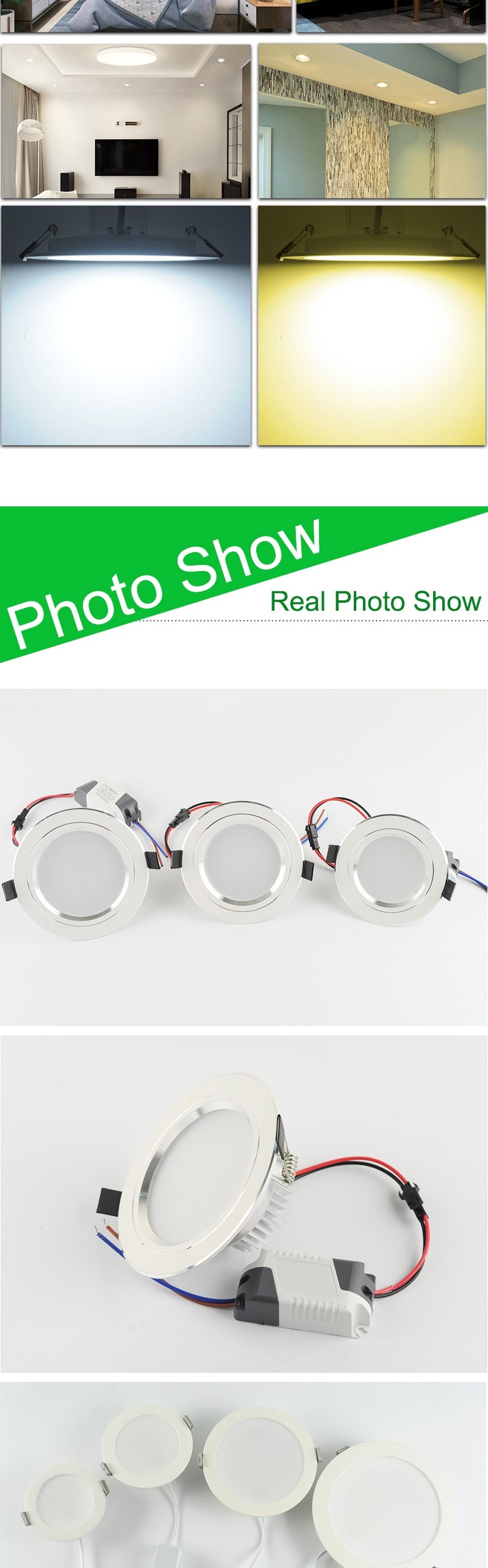 Silver White Ultra Bright LED Downlight 3w 5w 10w 15w Thin Round LED Ceiling Recessed Spot Light AC85~240v Down Light Cold Warm