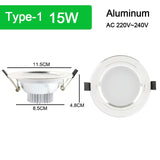Silver White Ultra Bright LED Downlight 3w 5w 10w 15w Thin Round LED Ceiling Recessed Spot Light AC85~240v Down Light Cold Warm