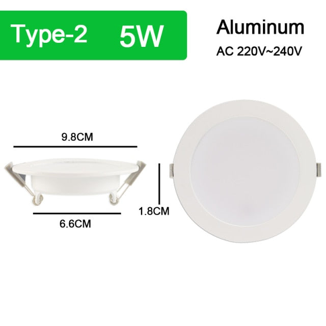 Silver White Ultra Bright LED Downlight 3w 5w 10w 15w Thin Round LED Ceiling Recessed Spot Light AC85~240v Down Light Cold Warm
