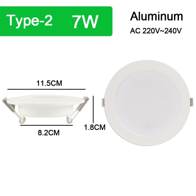 Silver White Ultra Bright LED Downlight 3w 5w 10w 15w Thin Round LED Ceiling Recessed Spot Light AC85~240v Down Light Cold Warm