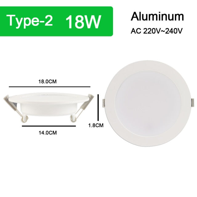 Silver White Ultra Bright LED Downlight 3w 5w 10w 15w Thin Round LED Ceiling Recessed Spot Light AC85~240v Down Light Cold Warm