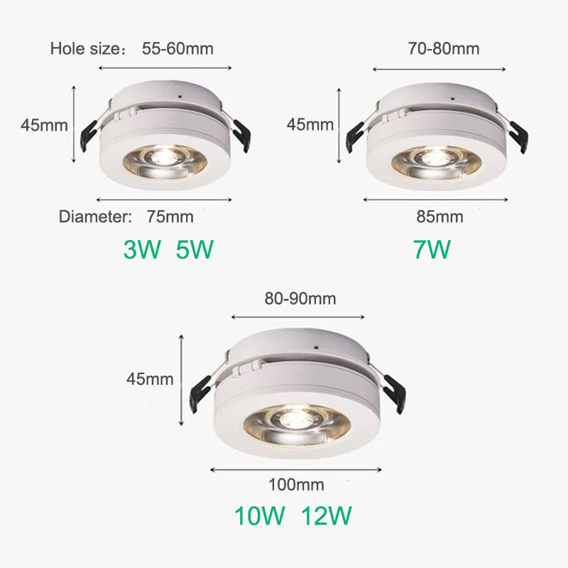 Dimmable LED downlight COB ceiling light spotlight 3W 5W 7W 10W 12W embedded 360 degree rotatable foldable AC85-265V