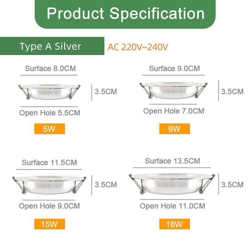Kaguyahime LED Downlight 3W 5W 9W 15W 18W Silver White Ultra Thin Downlight AC110V 220V 240V Round Recessed LED Spot Lighting