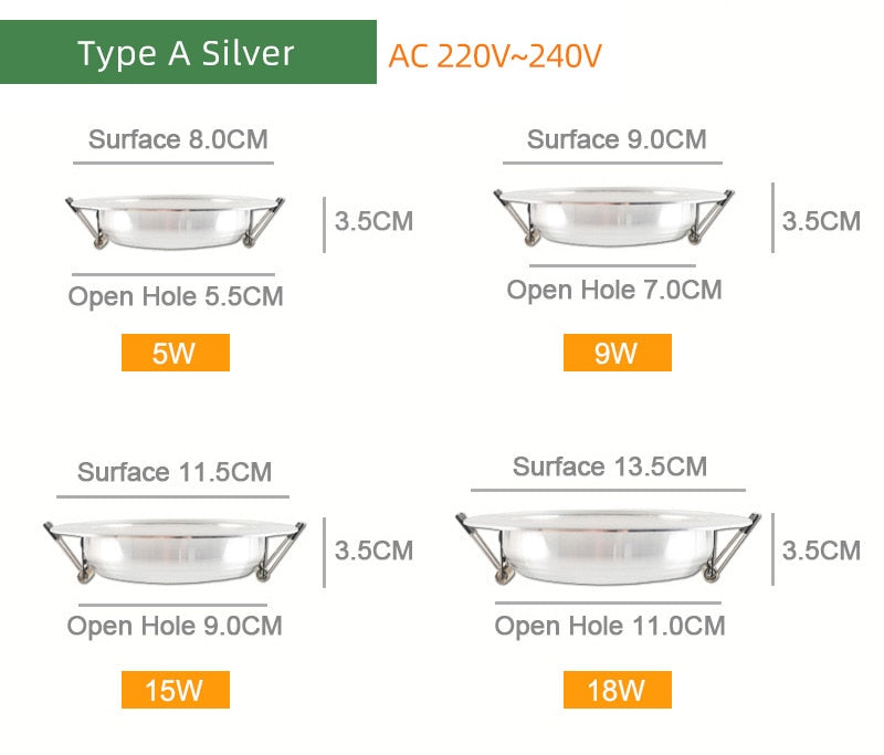 Kaguyahime LED Downlight 3W 5W 9W 15W 18W Silver White Ultra Thin Downlight AC110V 220V 240V Round Recessed LED Spot Lighting