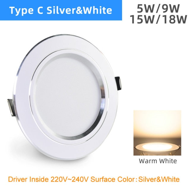 Kaguyahime LED Downlight 3W 5W 9W 15W 18W Silver White Ultra Thin Downlight AC110V 220V 240V Round Recessed LED Spot Lighting