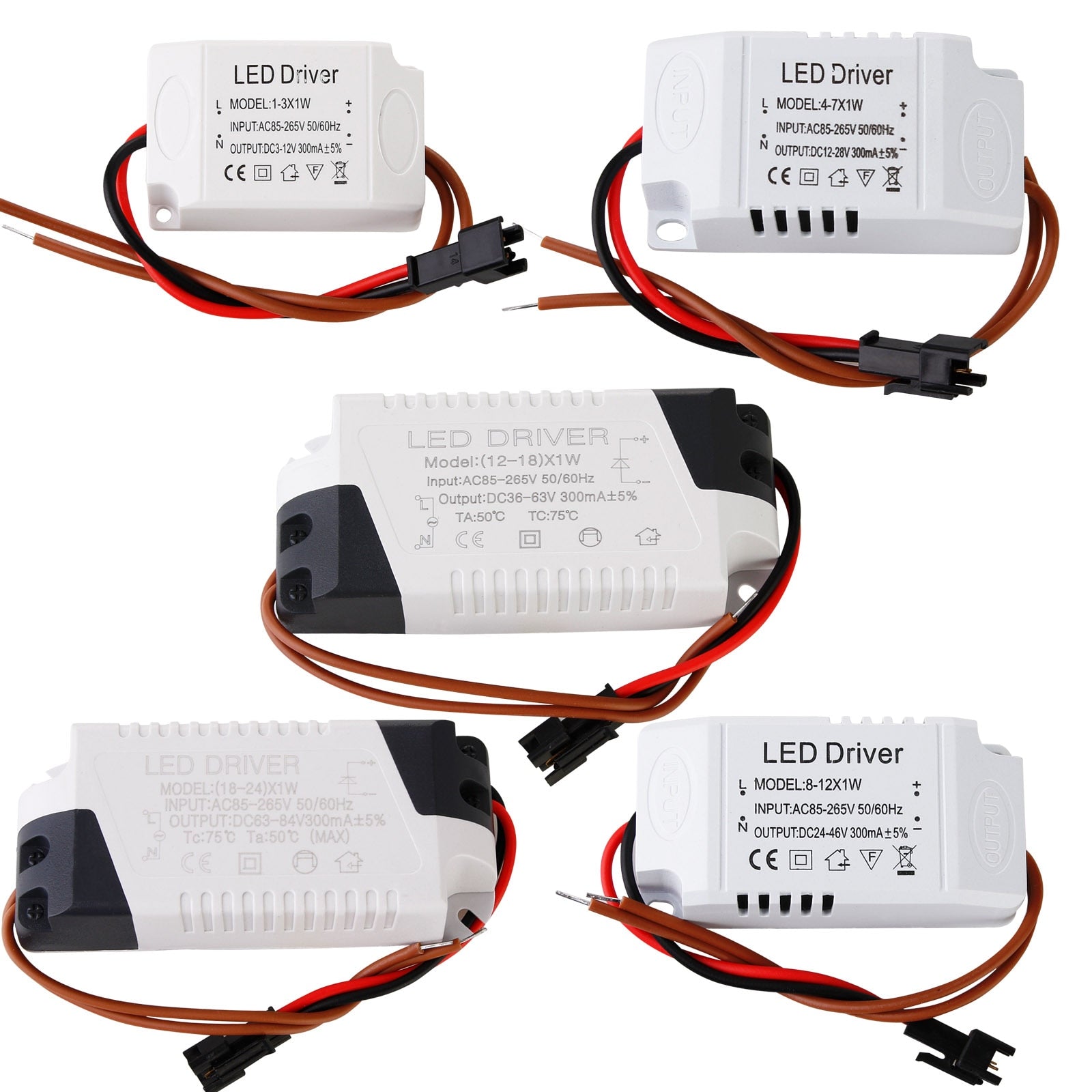 LED Driver Dimmable Power Supply 6-18x1W 85-265V DC 300mA Constant Current LED  Driver 