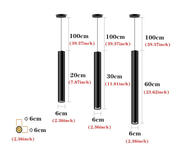 Hanging Wire Downlight 20CM/30CM/60CM Long Tube LED Downlight 3W/7W/12W COB Ceiling Light Cone Decorative Chandelier