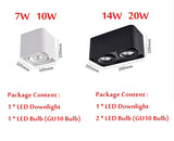 Angle Adjustable Surface Mounted LED Downlight+Replaceable GU10 LED Bulb 7W 10W 14W 20W Square LED Ceiling Spot Light AC110 220V