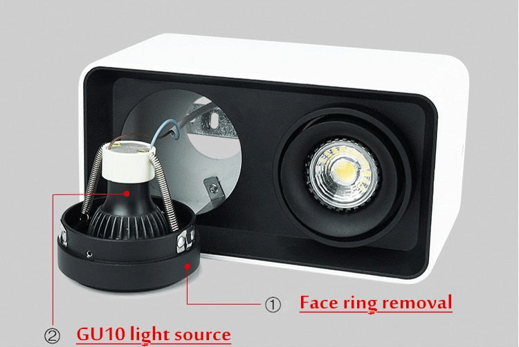 Angle Adjustable Surface Mounted LED Downlight+Replaceable GU10 LED Bulb 7W 10W 14W 20W Square LED Ceiling Spot Light AC110 220V