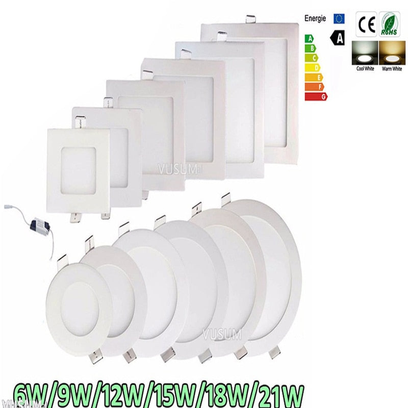 Ultra Thin Led Panel Downlight Ceiling Recessed Light 6W 9W 12W 15W 18W 21W AC85-265V Indoor Lighting spotlights led ceiling