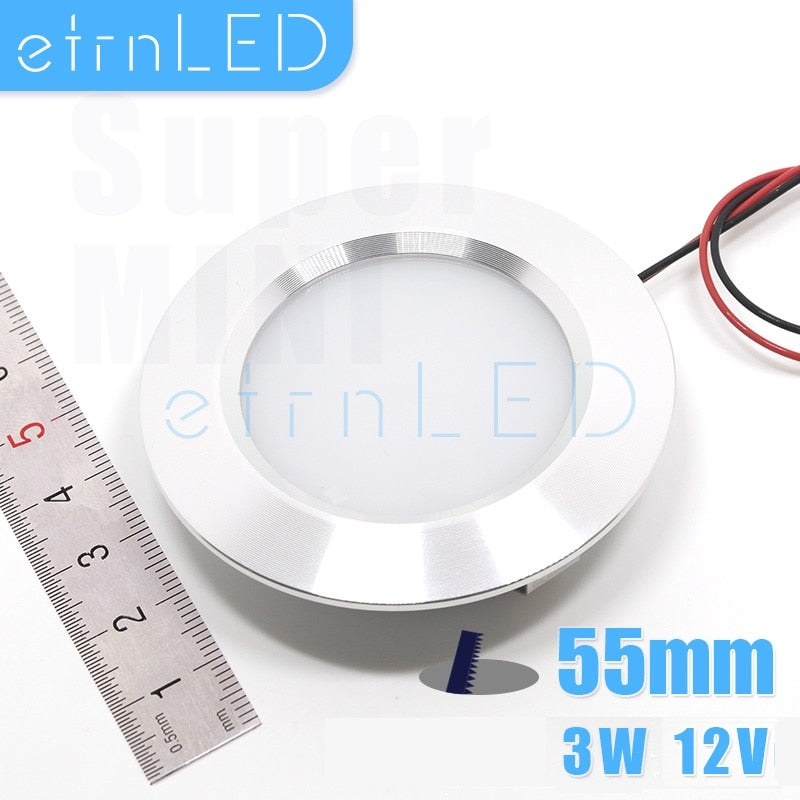 LED Mini LED Spot Round Ultra-Thin Concealed Recessed Downlight 12V 3W Under Cabinet Closet Wardrobe Motorhome Lamp Dimmable