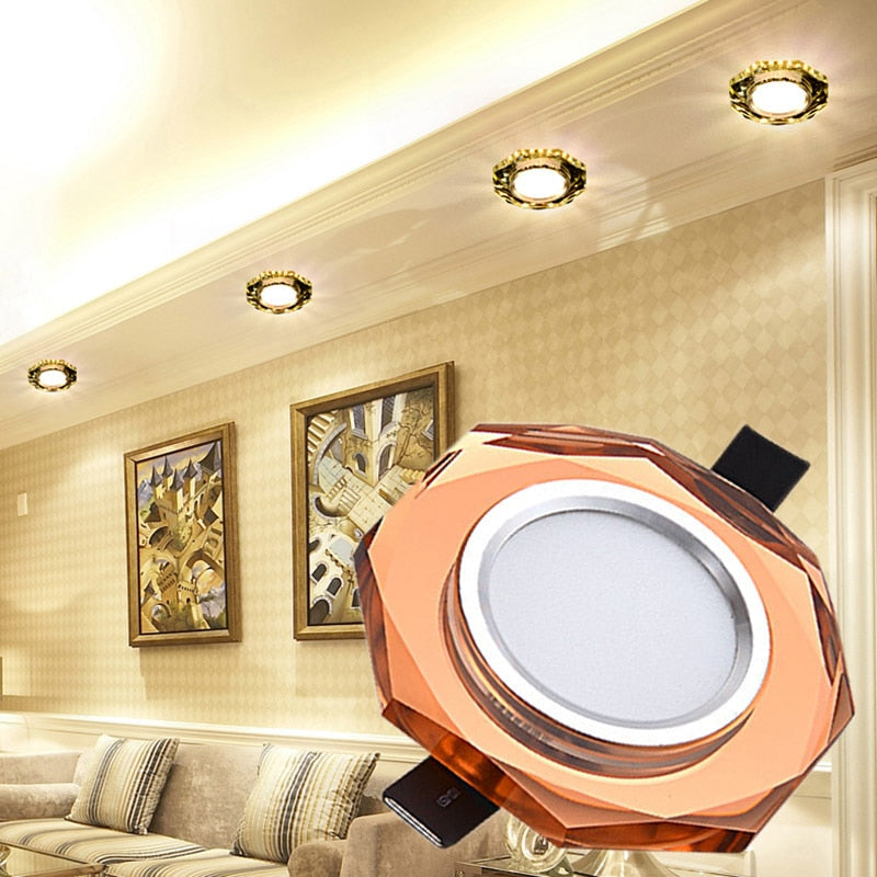 Europe Crystal 3W LED Ceiling Lamp Recessed Bedroom Luxury Downlight Living Room Decoration Spot Lighting Luminaire AC110/220V