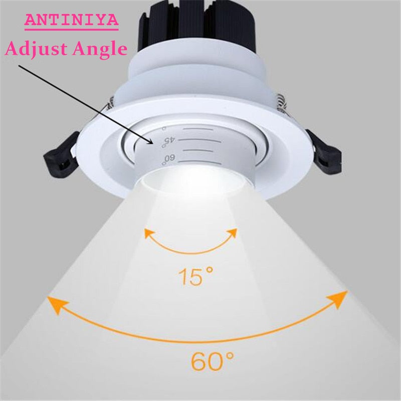 Dimmable LED Embedded Zoom 15-60 degrees COB Downlights 8W 12W 15W 18W 21W 24W Ceiling Lamp Spot Lights AC110-220V Indoor lighting