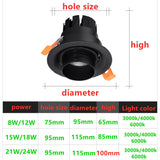 Dimmable LED Embedded Zoom 15-60 degrees COB Downlights 8W 12W 15W 18W 21W 24W Ceiling Lamp Spot Lights AC110-220V Indoor lighting