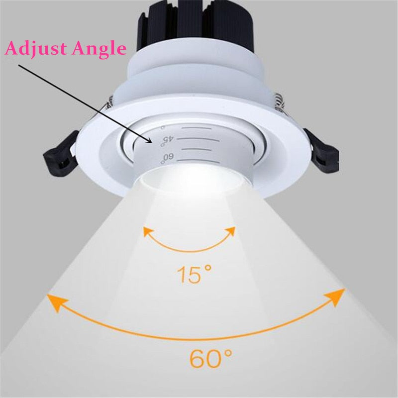 Dimmable LED Embedded Zoom 15-60 degrees COB Downlights 8W 12W 15W 18W 21W 24W Ceiling Lamp Spot Lights AC110-220V Indoor lighting