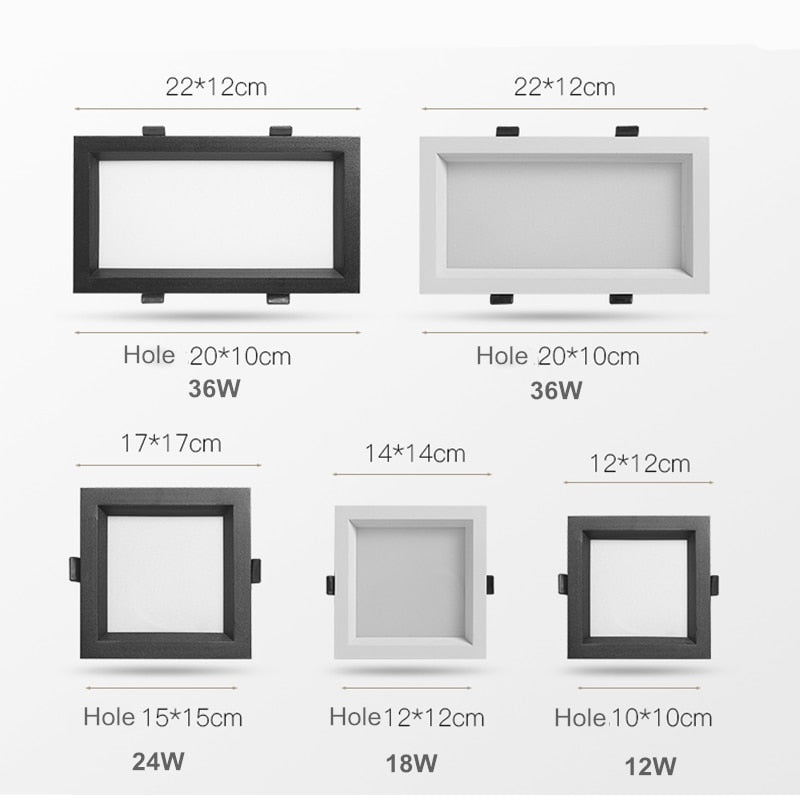 1Pcs square double-head downlight embedded LED ultra-thin hole light ceiling grille bold light 12W 18W 24W 36W