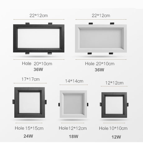 1Pcs square double-head downlight embedded LED ultra-thin hole light ceiling grille bold light 12W 18W 24W 36W