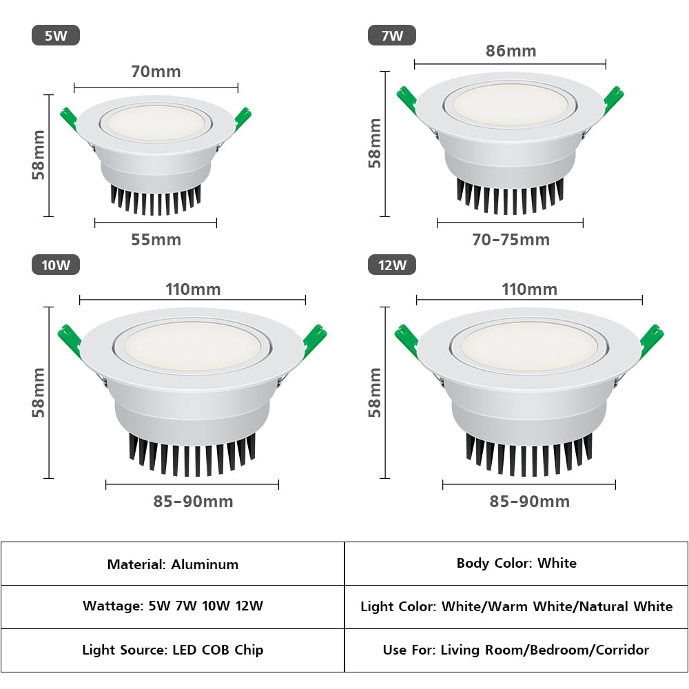 Lights Recessed Led Downlight Dimmable Spot Led Ceiling Lamp Aluminum Round Led Light 5W 7W 10W AC110V 220V For Living Room Lamp