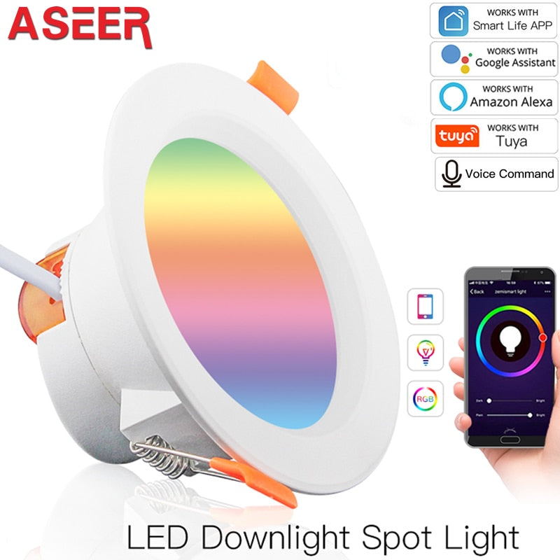 ASEER WiFi Smart LED Downlight Dimming Round Spot Light 7W RGB+C+W Color Changing 2700K-6500K Warm Cool light ,Alexa Google