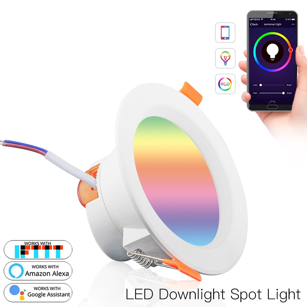 ASEER WiFi Smart LED Downlight Dimming Round Spot Light 7W RGB+C+W Color Changing 2700K-6500K Warm Cool light ,Alexa Google