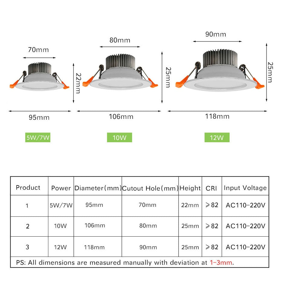 DBF Not Dimmable LED Recessed Downlight High Bright SMD 5730 3000K/4000K/6000K Ceiling Spot Lamp with 220V Driver Home Decor