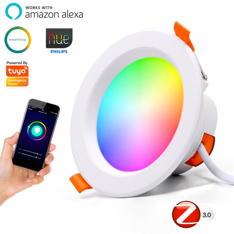 Tuya ZigBee RGBCW 6Inch 15W Recessed Retrofit Downlight  LED Dimmable Fixture Ceiling Light, Alexa Echo PlusHome Automation RGB