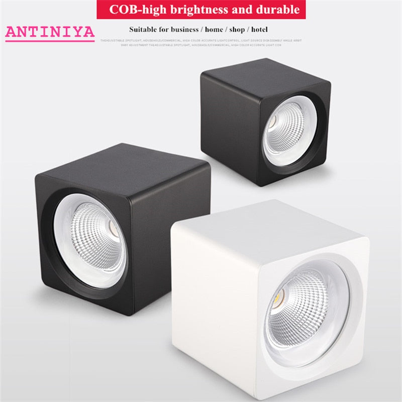 Square Surface Mounted Dimmable COB LED Downlights 7W 9W 12W 15W 20W LED Ceiling Lamp Spot Lights AC85 ~ 265V indoor lighting
