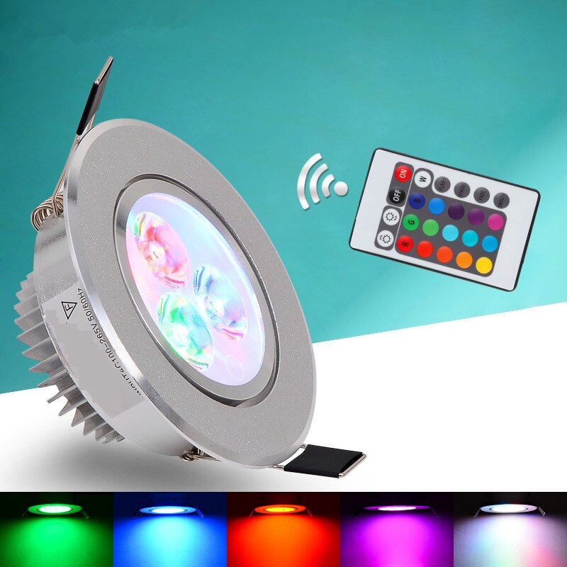 LED Ceiling Lamp 9W Down Lights RGB With Remote Recessed light Bulbs AC220V 3W Downlight Birthday party Colorful lights