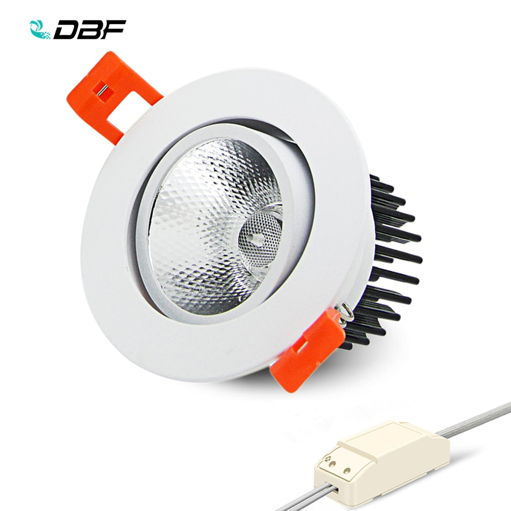 DBF Angle Adjustable LED Recessed Downlight Dimmable 7W 9W 12W 15W 18W Epistar COB Chip Ceiling Spot Lamp with 110/220V Driver
