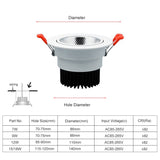 DBF Angle Adjustable LED Recessed Downlight Dimmable 7W 9W 12W 15W 18W Epistar COB Chip Ceiling Spot Lamp with 110/220V Driver
