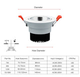 DBF Angle Adjustable LED Recessed Downlight Dimmable 7W 9W 12W 15W 18W Epistar COB Chip Ceiling Spot Lamp with 110/220V Driver