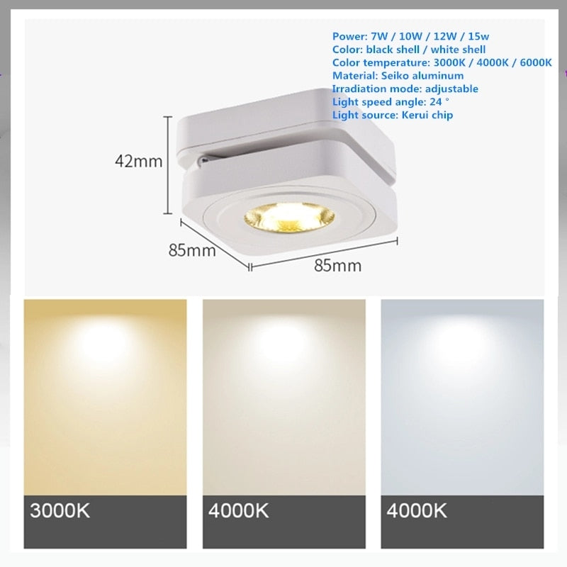 Folding COB LED Downlights 7W 10W 12W 15W Surface Mounted Led Ceiling Lamps Spot Light 360 Degree Rotation Downlights